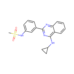 CS(=O)(=O)Nc1cccc(-c2nc(NC3CC3)c3ccccc3n2)c1 ZINC000004257395