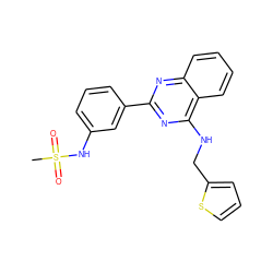 CS(=O)(=O)Nc1cccc(-c2nc(NCc3cccs3)c3ccccc3n2)c1 ZINC000004257437