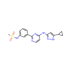 CS(=O)(=O)Nc1cccc(-c2nccc(Nc3cc(C4CC4)[nH]n3)n2)c1 ZINC000084636066