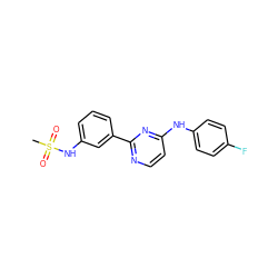 CS(=O)(=O)Nc1cccc(-c2nccc(Nc3ccc(F)cc3)n2)c1 ZINC000004257416