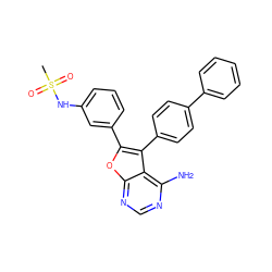 CS(=O)(=O)Nc1cccc(-c2oc3ncnc(N)c3c2-c2ccc(-c3ccccc3)cc2)c1 ZINC000014945104