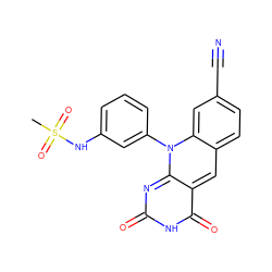 CS(=O)(=O)Nc1cccc(-n2c3nc(=O)[nH]c(=O)c-3cc3ccc(C#N)cc32)c1 ZINC000096282693