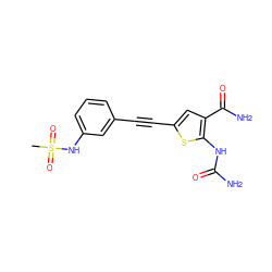 CS(=O)(=O)Nc1cccc(C#Cc2cc(C(N)=O)c(NC(N)=O)s2)c1 ZINC000028524261