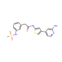 CS(=O)(=O)Nc1cccc(CC(=O)Nc2cc(-c3ccnc(N)c3)cs2)c1 ZINC000113836349