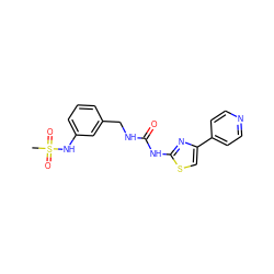 CS(=O)(=O)Nc1cccc(CNC(=O)Nc2nc(-c3ccncc3)cs2)c1 ZINC000143662321