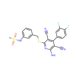 CS(=O)(=O)Nc1cccc(CSc2nc(N)c(C#N)c(-c3ccc(F)c(F)c3)c2C#N)c1 ZINC000143780796