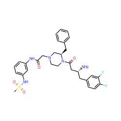 CS(=O)(=O)Nc1cccc(NC(=O)CN2CCN(C(=O)C[C@H](N)Cc3ccc(F)c(F)c3)[C@H](Cc3ccccc3)C2)c1 ZINC000003944389