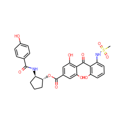 CS(=O)(=O)Nc1cccc(O)c1C(=O)c1c(O)cc(C(=O)O[C@@H]2CCC[C@H]2NC(=O)c2ccc(O)cc2)cc1O ZINC000014944152