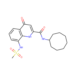 CS(=O)(=O)Nc1cccc2c(=O)cc(C(=O)NC3CCCCCCC3)[nH]c12 ZINC000095587303