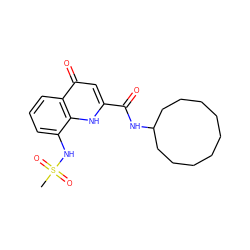 CS(=O)(=O)Nc1cccc2c(=O)cc(C(=O)NC3CCCCCCCCC3)[nH]c12 ZINC000095588816