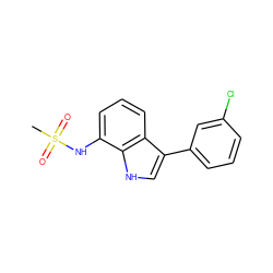 CS(=O)(=O)Nc1cccc2c(-c3cccc(Cl)c3)c[nH]c12 ZINC000473109834