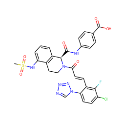 CS(=O)(=O)Nc1cccc2c1CCN(C(=O)/C=C/c1c(-n3cnnn3)ccc(Cl)c1F)[C@@H]2C(=O)Nc1ccc(C(=O)O)cc1 ZINC000205187215