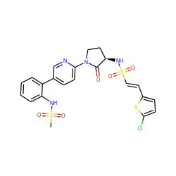 CS(=O)(=O)Nc1ccccc1-c1ccc(N2CC[C@@H](NS(=O)(=O)/C=C/c3ccc(Cl)s3)C2=O)nc1 ZINC000028979612