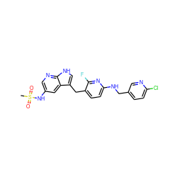 CS(=O)(=O)Nc1cnc2[nH]cc(Cc3ccc(NCc4ccc(Cl)nc4)nc3F)c2c1 ZINC000117423773