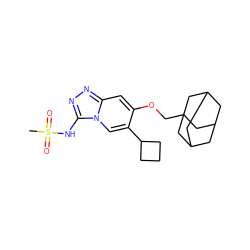 CS(=O)(=O)Nc1nnc2cc(OCC34CC5CC(CC(C5)C3)C4)c(C3CCC3)cn12 ZINC000222586517