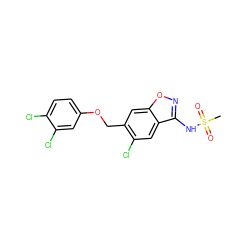 CS(=O)(=O)Nc1noc2cc(COc3ccc(Cl)c(Cl)c3)c(Cl)cc12 ZINC000218068443