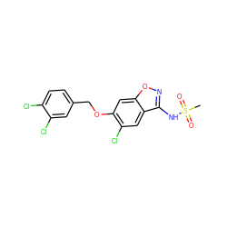 CS(=O)(=O)Nc1noc2cc(OCc3ccc(Cl)c(Cl)c3)c(Cl)cc12 ZINC000218160364