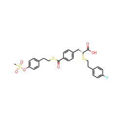 CS(=O)(=O)Oc1ccc(CCSC(=O)c2ccc(C[C@@H](SCCc3ccc(F)cc3)C(=O)O)cc2)cc1 ZINC000114961214