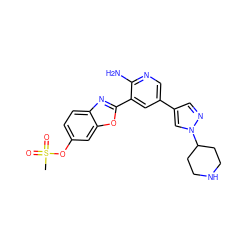 CS(=O)(=O)Oc1ccc2nc(-c3cc(-c4cnn(C5CCNCC5)c4)cnc3N)oc2c1 ZINC000103249995