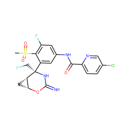 CS(=O)(=O)c1c(F)cc(NC(=O)c2ccc(Cl)cn2)cc1[C@@]1(CF)NC(=N)O[C@@H]2C[C@@H]21 ZINC000473194816