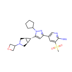 CS(=O)(=O)c1cc(-c2cc([C@@H]3[C@H]4CN(C5COC5)C[C@H]43)n(C3CCCC3)n2)cnc1N ZINC000148091220