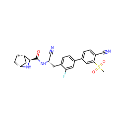 CS(=O)(=O)c1cc(-c2ccc(C[C@@H](C#N)NC(=O)[C@H]3N[C@@H]4CC[C@H]3C4)c(F)c2)ccc1C#N ZINC000220798849