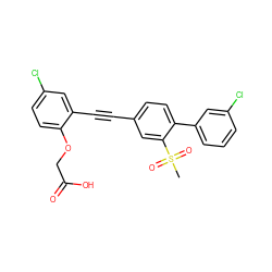 CS(=O)(=O)c1cc(C#Cc2cc(Cl)ccc2OCC(=O)O)ccc1-c1cccc(Cl)c1 ZINC000073196538