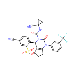 CS(=O)(=O)c1cc(C#N)ccc1[C@@H]1C2=C(CCC2=O)N(c2cccc(C(F)(F)F)c2)C(=O)N1C(=O)NC1(C#N)CC1 ZINC001772598986