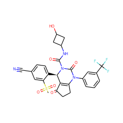 CS(=O)(=O)c1cc(C#N)ccc1[C@@H]1C2=C(CCC2=O)N(c2cccc(C(F)(F)F)c2)C(=O)N1C(=O)NC1CC(O)C1 ZINC001772613282