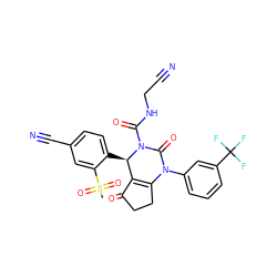 CS(=O)(=O)c1cc(C#N)ccc1[C@@H]1C2=C(CCC2=O)N(c2cccc(C(F)(F)F)c2)C(=O)N1C(=O)NCC#N ZINC001772610930