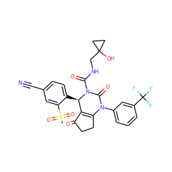 CS(=O)(=O)c1cc(C#N)ccc1[C@@H]1C2=C(CCC2=O)N(c2cccc(C(F)(F)F)c2)C(=O)N1C(=O)NCC1(O)CC1 ZINC001772578551