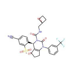 CS(=O)(=O)c1cc(C#N)ccc1[C@@H]1C2=C(CCC2=O)N(c2cccc(C(F)(F)F)c2)C(=O)N1C(=O)NCC1(O)CCC1 ZINC001772644813