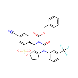 CS(=O)(=O)c1cc(C#N)ccc1[C@@H]1C2=C(CCC2=O)N(c2cccc(C(F)(F)F)c2)C(=O)N1C(=O)OCc1ccccc1 ZINC001772633659