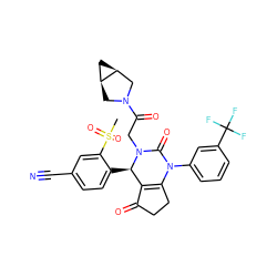 CS(=O)(=O)c1cc(C#N)ccc1[C@@H]1C2=C(CCC2=O)N(c2cccc(C(F)(F)F)c2)C(=O)N1CC(=O)N1C[C@H]2C[C@H]2C1 ZINC001772612622
