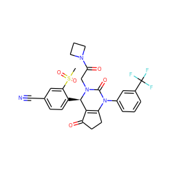 CS(=O)(=O)c1cc(C#N)ccc1[C@@H]1C2=C(CCC2=O)N(c2cccc(C(F)(F)F)c2)C(=O)N1CC(=O)N1CCC1 ZINC001772608044