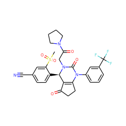 CS(=O)(=O)c1cc(C#N)ccc1[C@@H]1C2=C(CCC2=O)N(c2cccc(C(F)(F)F)c2)C(=O)N1CC(=O)N1CCCC1 ZINC001772608092