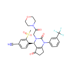 CS(=O)(=O)c1cc(C#N)ccc1[C@@H]1C2=C(CCC2=O)N(c2cccc(C(F)(F)F)c2)C(=O)N1CC(=O)N1CCOCC1 ZINC001772602973