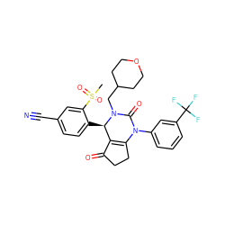 CS(=O)(=O)c1cc(C#N)ccc1[C@@H]1C2=C(CCC2=O)N(c2cccc(C(F)(F)F)c2)C(=O)N1CC1CCOCC1 ZINC001772583830