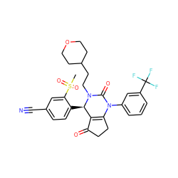 CS(=O)(=O)c1cc(C#N)ccc1[C@@H]1C2=C(CCC2=O)N(c2cccc(C(F)(F)F)c2)C(=O)N1CCC1CCOCC1 ZINC001772603289