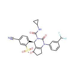 CS(=O)(=O)c1cc(C#N)ccc1[C@@H]1C2=C(CCC2=O)N(c2cccc(C(F)F)c2)C(=O)N1C(=O)NC1CC1 ZINC000473081815