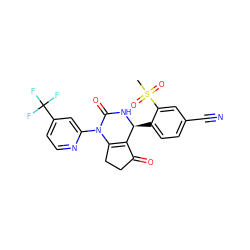 CS(=O)(=O)c1cc(C#N)ccc1[C@@H]1NC(=O)N(c2cc(C(F)(F)F)ccn2)C2=C1C(=O)CC2 ZINC001772636493