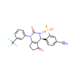 CS(=O)(=O)c1cc(C#N)ccc1[C@@H]1NC(=O)N(c2cccc(C(F)(F)F)c2)C2=C1C(=O)CC2 ZINC000224560701