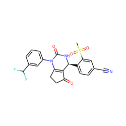 CS(=O)(=O)c1cc(C#N)ccc1[C@@H]1NC(=O)N(c2cccc(C(F)F)c2)C2=C1C(=O)CC2 ZINC000224561335