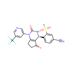 CS(=O)(=O)c1cc(C#N)ccc1[C@@H]1NC(=O)N(c2cncc(C(F)(F)F)c2)C2=C1C(=O)CC2 ZINC001772578808