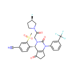 CS(=O)(=O)c1cc(C#N)ccc1[C@H]1C2=C(CCC2=O)N(c2cccc(C(F)(F)F)c2)C(=O)N1CC(=O)N1CC[C@@H](F)C1 ZINC001772657062