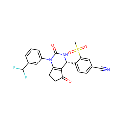 CS(=O)(=O)c1cc(C#N)ccc1[C@H]1NC(=O)N(c2cccc(C(F)F)c2)C2=C1C(=O)CC2 ZINC000212170627