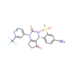 CS(=O)(=O)c1cc(C#N)ccc1[C@H]1NC(=O)N(c2ccnc(C(F)(F)F)c2)C2=C1C(=O)CC2 ZINC000224583893