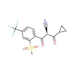 CS(=O)(=O)c1cc(C(F)(F)F)ccc1C(=O)[C@@H](C#N)C(=O)C1CC1 ZINC000100590225