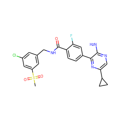 CS(=O)(=O)c1cc(Cl)cc(CNC(=O)c2ccc(-c3nc(C4CC4)cnc3N)cc2F)c1 ZINC001772629652