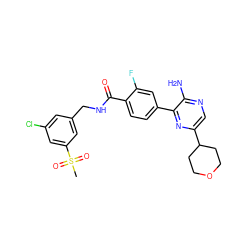 CS(=O)(=O)c1cc(Cl)cc(CNC(=O)c2ccc(-c3nc(C4CCOCC4)cnc3N)cc2F)c1 ZINC001772654773